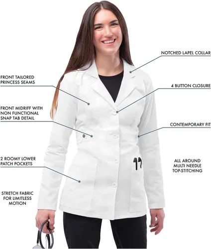 Miniatura 3 de Adar - Abrigo de laboratorio elástico universal para mujer, 28 pulgadas, cintura con pestañas
