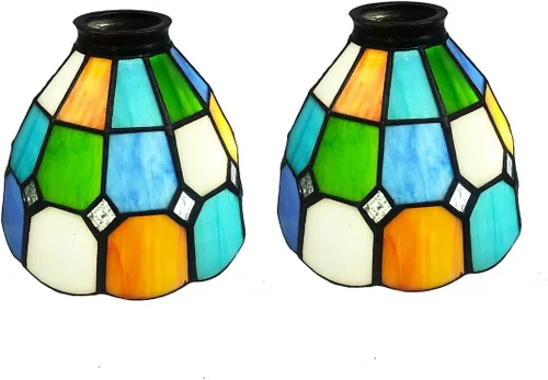 Miniatura 4 de HUIMEIJU Pantalla Tiffany de vidrieras, juego de 2 piezas, reemplazo de pantalla de ventilador, vidrio verde