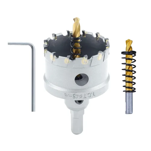 Miniatura 11 de Luomorgo 1-1/2" 1.496 in TCT Sierra de agujero de carburo de tungsteno con punta de carburo de tungsteno con 2 brocas piloto chapadas en titanio