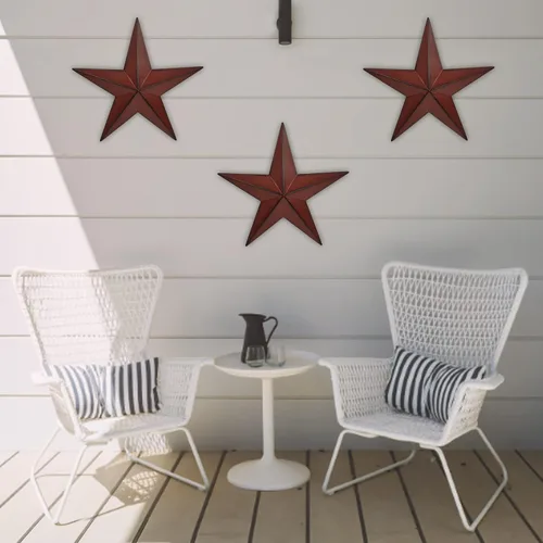 Miniatura 2 de COOZZYHOUR 30 cm 3 piezas de decoración de pared con estrella de granero roja y negra, estrellas metálicas americanas para exterior