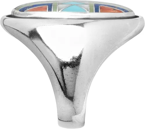 Miniatura 4 de American West - Anillo ovalado de plata de ley para mujer, diseño de piedras preciosas múltiples, tallas 6 a 10