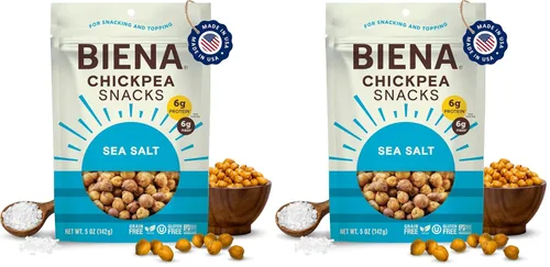 Miniatura 18 de BIENA Chickpea Snacks - Garbanzos tostados crujientes - Snacks ricos en fibra y proteína para adultos y niños - Paquete de 4, bolsas de 5 onzas