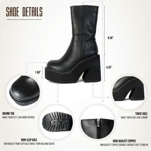 Miniatura 2 de Goiphrri Botas de tobillo de plataforma para mujer, tacón alto, punta redonda, botas de combate de trabajo, punk, botas de motocicleta, botas