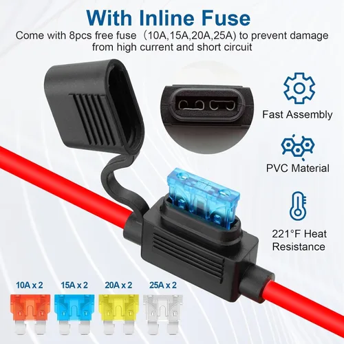 Miniatura 2 de Linkstyle 2 piezas de enchufe de alimentación SAE de 1 pie 10 AWG puerto de pared lateral a conector de junta tórica, cable de extensión SAE