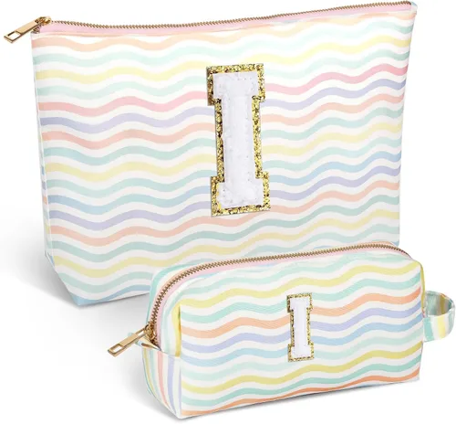 Miniatura 12 de Bolsa de viaje de maquillaje con monograma de 2 piezas para regalos de niñas adolescentes, bolsa de cosméticos para niñas, bolsa de aseo de viaje