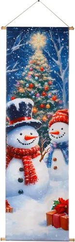 SOFFEE DESIGN Lienzo de árbol de Navidad de 16 x 47 pulgadas, 6 luces LED, decoración de pared de invierno, punto focal de entrada de vacaciones con