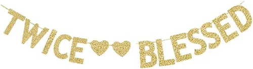 Cartel de Twice Blesed, Twins Baby Shower Party / It's Twins Party Decor - Letreros de papel dorado con purpurina