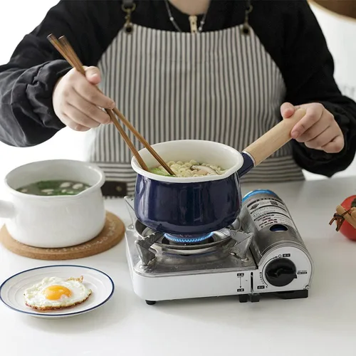 Miniatura 4 de Olla de leche esmaltada con doble salida de vertido, calentador de mantequilla, olla de leche para estufa, revestimiento interior esmaltado blanco