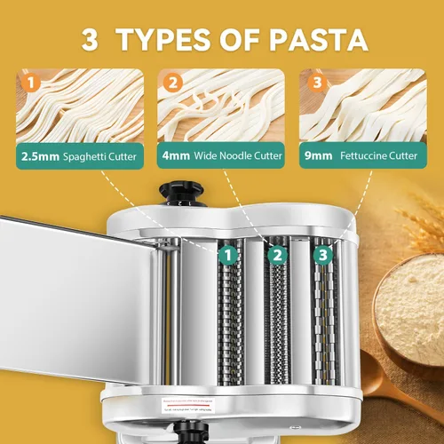 Miniatura 3 de Newhai Máquina eléctrica para hacer pasta, máquina para fabricar fideos familiares, rodillo de masa de 0.098 in, espagueti, 0.157 in de ancho, 0.354