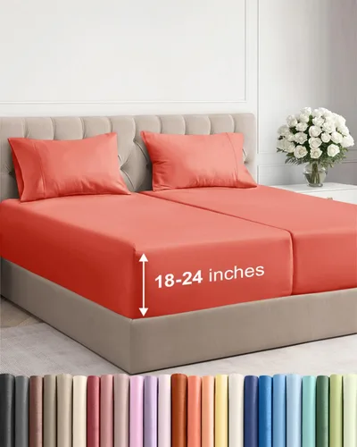 Miniatura 103 de Sábanas King divididas con bolsillos extra profundos, sábanas transpirables y refrescantes de 5 piezas, sábanas de lujo para hotel, suaves, sin 22