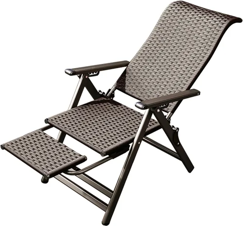 Silla plegable de ratán, reclinable plegable con reposapiés telescópico, sillas de césped ajustables para comedor, fiesta, boda, jardín (negro)