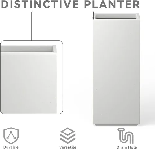 Miniatura 8 de Kante Maceta rectangular de hormigón de 23.6 pulgadas de alto, moderna maceta de diámetro cuadrado con orificio de drenaje y tapón de goma