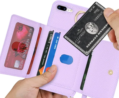 Miniatura 4 de Funda para iPhone 8 Plus con Portarjetas, Funda de Teléfono para iPhone 8 Plus con Correa Bandolera Cordón Anillo de Soporte, Funda Cartera iPhone 7