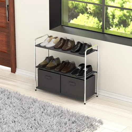 Miniatura 4 de Simple Houseware Almacenamiento de armario de 3 niveles con 2 cajones, gris oscuro