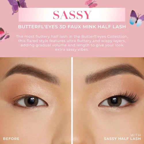 Miniatura 2 de Lilly Lashes - Pestañas postizas de visón sintético Butterfl'eyes, pestañas postizas naturales de media longitud y aspecto natural, pestañas