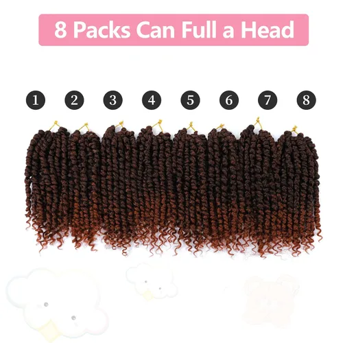 Miniatura 4 de Fulcrum Cabello Passion Twist de 8 pulgadas, 8 paquetes de cabello de ganchillo Passion Twist para mujeres negras, cabello pretrenzado de ganchillo