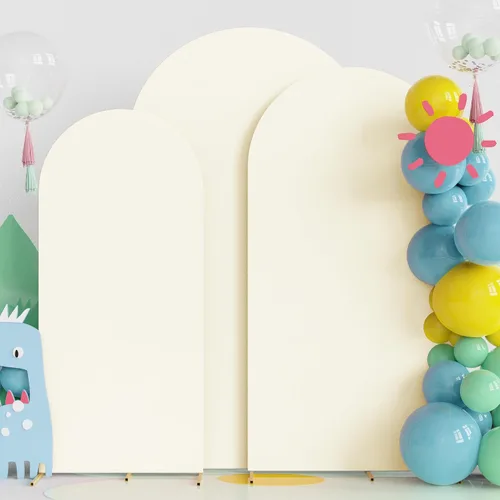Miniatura 15 de Fomcet Juego de 2 fundas para arco de boda de 6 pies, 7.2 pies, color beige, de 2 caras, parte superior redonda de elastano, cubierta de telón