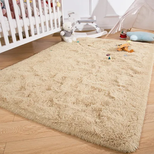Miniatura 4 de Przemy - Alfombra mullida para dormitorio y sala de estar, alfombra de 4 x 6 pies, beige, alfombra de pelo largo suave y esponjosa, alfombra