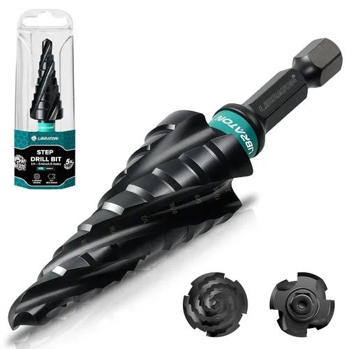 LIBRATON Juego de brocas con paso de flauta en espiral, M35 cobalto Unibit 1/4"-3/4", brocas escalonadas revestidas AlTiN, cuatro flautas en