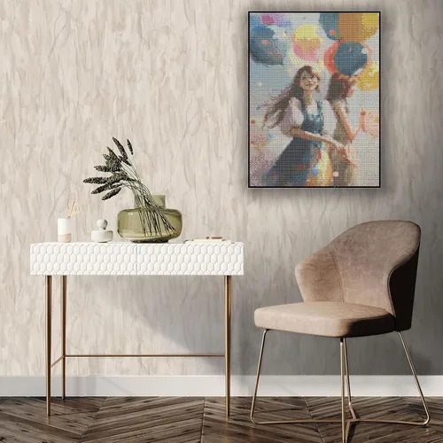 Miniatura 7 de Kits de pintura de diamantes 5D para adultos, globo, pintura con diamantes de río, lienzo redondo de diamantes de imitación para decoración de pared
