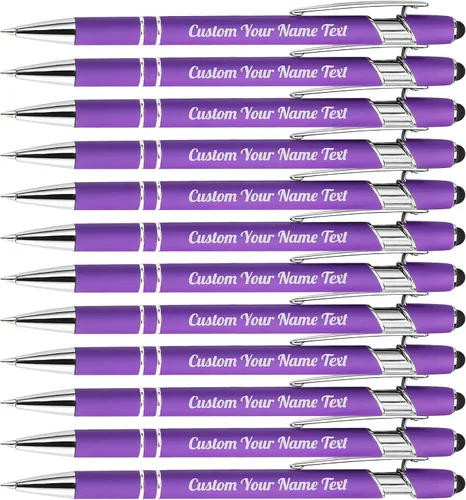 Miniatura 88 de 12 bolígrafos personalizados a granel con grabado sin nombre, bolígrafos personalizados con lápiz capacitivo, logotipo de mensaje de texto grabado