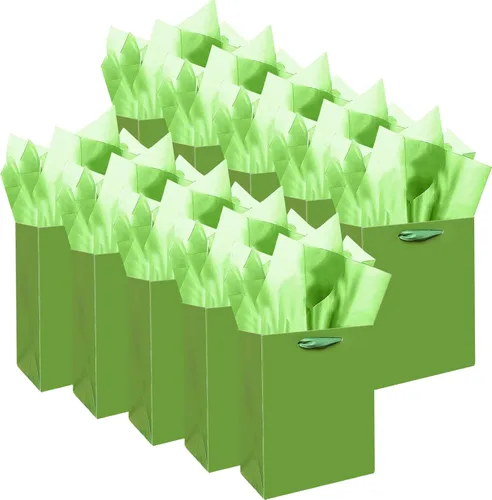Miniatura 10 de qiqee 10 mini bolsas de regalo color verde frijol con asas de papel de seda de 6.3 x 4.7 x 2.4 pulgadas, tamaño pequeño para regalos de fiesta