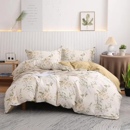 Miniatura 10 de OAITE - Juego de funda de edredón de 100% algodón con patrón de hojas, juego de ropa de cama suave que incluye 3 piezas