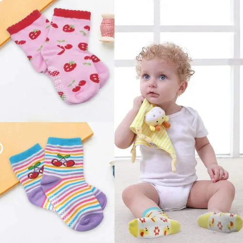 Miniatura 42 de Tphon Calcetines para niños pequeños con empuñaduras, 12 pares de calcetines antideslizantes de algodón para niños y niñas de 1 a 7 años