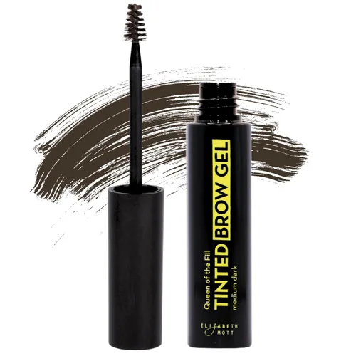 Elizabeth Mott Queen of the Fill Gel tintado para cejas – Relleno de cejas, voluminizador y fijador – Define, da forma y cubre las canas – Marrón