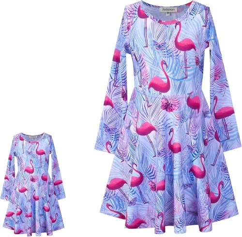 Miniatura 41 de Perfashion Vestidos a juego para niñas y muñecas sin mangas/manga larga, acampanados, faldas de fiesta de unicornio