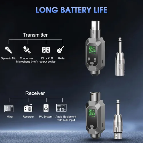 Miniatura 6 de Sistema de micrófono inalámbrico XLR transmisor y receptor inalámbrico para 262 pies de rango de 8 horas de batería UHF transmisor inalámbrico