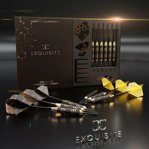Miniatura 3 de CC-Exquisite Juego de Dardos con Punta de Acero Premium - Dardos Profesionales, Cañones de Latón, Dardos con Punta de Metal, Vuelos Adicionales