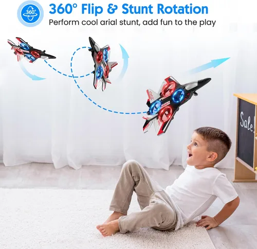 Miniatura 2 de Avión RC, avión de control remoto de espuma, dron para niños, avión RC para niños y niñas, helicóptero de combate con luces LED, retención