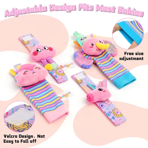 Miniatura 2 de Calcetines con Sonajero de Muñeca y Buscador de Pies para Niñas Bebé, Juguetes Sensoriales de Unicornio Rosa Esenciales para Recién Nacidos de 0 a