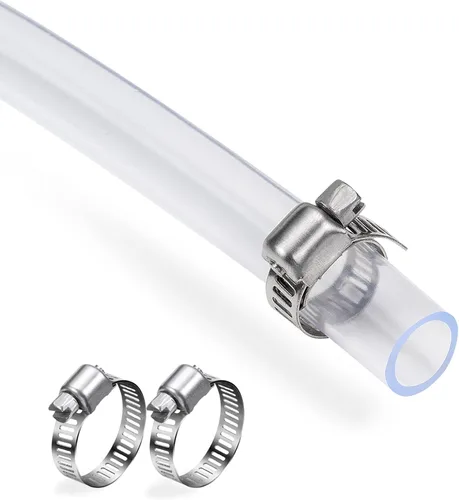 DAVCO Tubo de vinilo transparente de 1 pulgada de diámetro interior de 5 pies con 2 abrazaderas de acero inoxidable, tubo de PVC flexible de baja