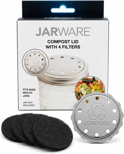 Jarware Tapa de tarro de masón, tapa de compost de acero inoxidable para tarros Mason de boca ancha, con 4 filtros de carbón