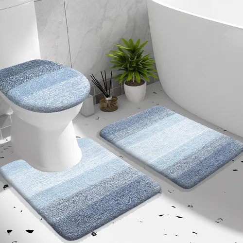 Miniatura 19 de OLANLY Juego de alfombras de baño de 3 piezas, alfombra de baño de microfibra suave absorbente, alfombra de contorno en forma de U para inodoro