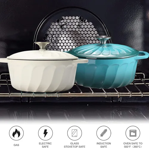 Miniatura 5 de Horno holandés de hierro fundido esmaltado con tapa, olla de horno holandés de hierro fundido de 3 cuartos de galón, olla de hierro fundido