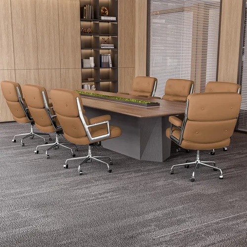 Miniatura 5 de Silla de oficina de cuero genuino, sillas de escritorio ejecutivas con respaldo medio con brazos y ruedas de aluminio, silla giratoria de cuero