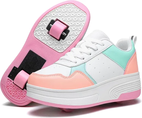 Miniatura 17 de HSQ - Zapatillas de moda con ruedas para patinar, zapatos de patinaje desmontables 2 en 1 con ruedas para niños y niñas
