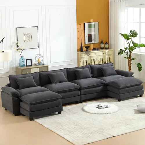 Miniatura 60 de Oprisen Sofá Seccional Modular, Cómodo Cloud Couch Sofá Seccional, Sofá Cama de Chenilla con Asiento Profundo con Almohadas Decorativas para Sala
