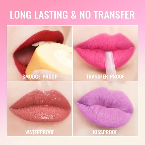 Miniatura 5 de Oulac Lápiz labial mate rosa para mujeres, lápiz labial líquido duradero de color rosa intenso, color de labios de alto impacto con cobertura total