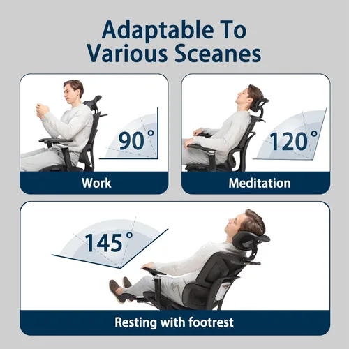 Miniatura 7 de Silla de oficina ergonómica grande y alta con reposapiés, reposabrazos ajustables en 5D, soporte lumbar, silla giratoria reclinable de malla