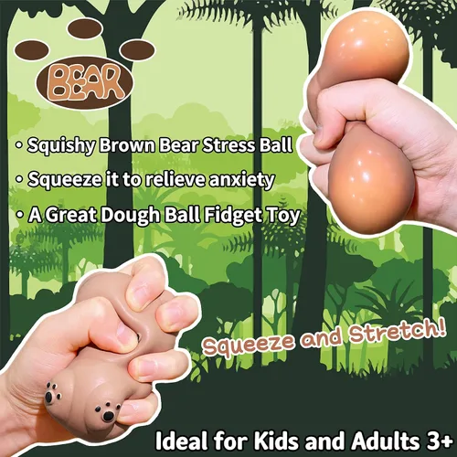 Miniatura 5 de Pelota de arcilla para aliviar el estrés de oso marrón (1 paquete) - Bola de arcilla para apretar animal esponjosa - Bolas antiestrés elásticas