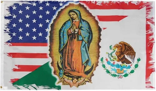 Bandera de bandera de nailon de poliéster tejida de 3x5 de Estados Unidos, México, Virgen María, Guadalupe, 3x5 pies