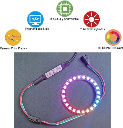 Miniatura 3 de Anillo LED RGB WS2812 de 24 bits con cable SM2.54-3P, WS2812B 5050 LED direccionable Pixel a todo color con controladores integrados DC5V
