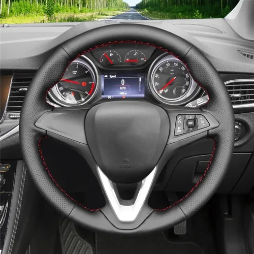 Miniatura 2 de HATHWAY Fit for Vauxhall Zafira (C) 2016-2018,Car Steering Wheel Cover,Car Black Steering Wheel Cover,Car Hand-Sewn Steering Wheel Cover Red Line