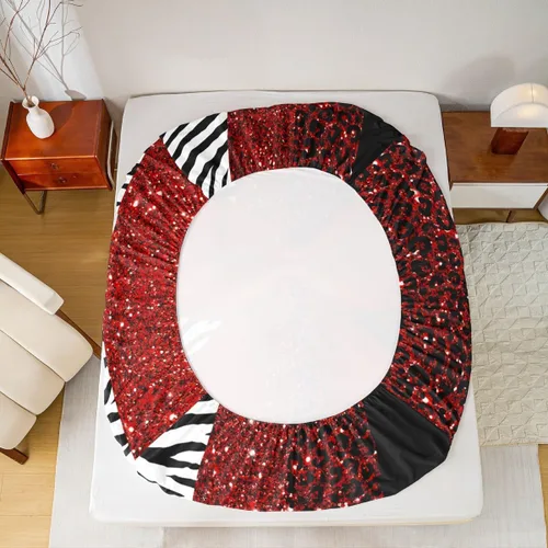 Miniatura 6 de Sábana bajera ajustable para niños, tamaño individual, diseño de cebra y leopardo con purpurina, decoración de habitación para niñas y mujeres, A1