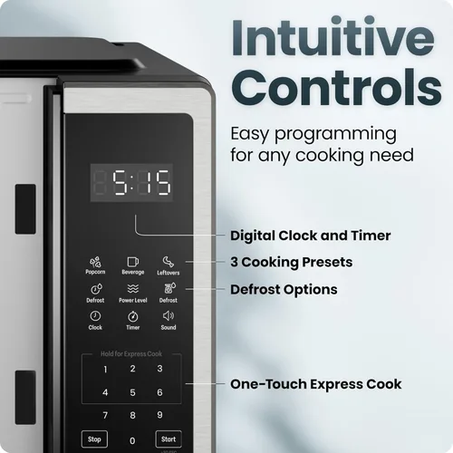 Miniatura 5 de Chefman Horno microondas compacto de 0.7 pies cúbicos, 700 W con 10 niveles de potencia, 3 ajustes preestablecidos de cocción con cocción expresa