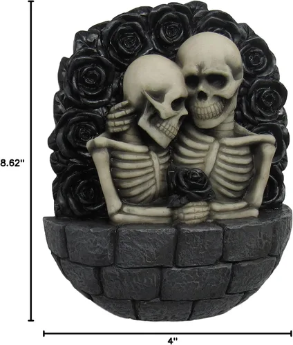Miniatura 8 de DWK - Amantes del esqueleto gótico en las paredes del castillo, torre para pareja, colgador de pared rodeado de rosas negras, escultura romántica